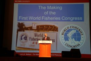AFS Past President Larry Nielsen gives a keynote presentation on the history of the World Fisheries Congress.